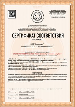 Образец сертификата для ООО Петропавловск-Камчатский Сертификат СТО 03.080.02033720.1-2020