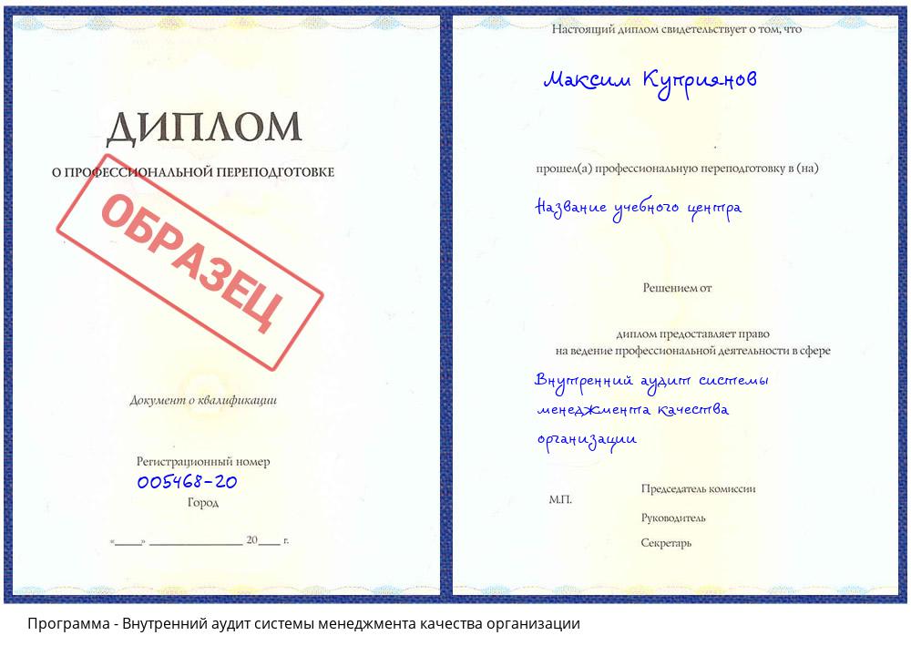 Внутренний аудит системы менеджмента качества организации Петропавловск-Камчатский
