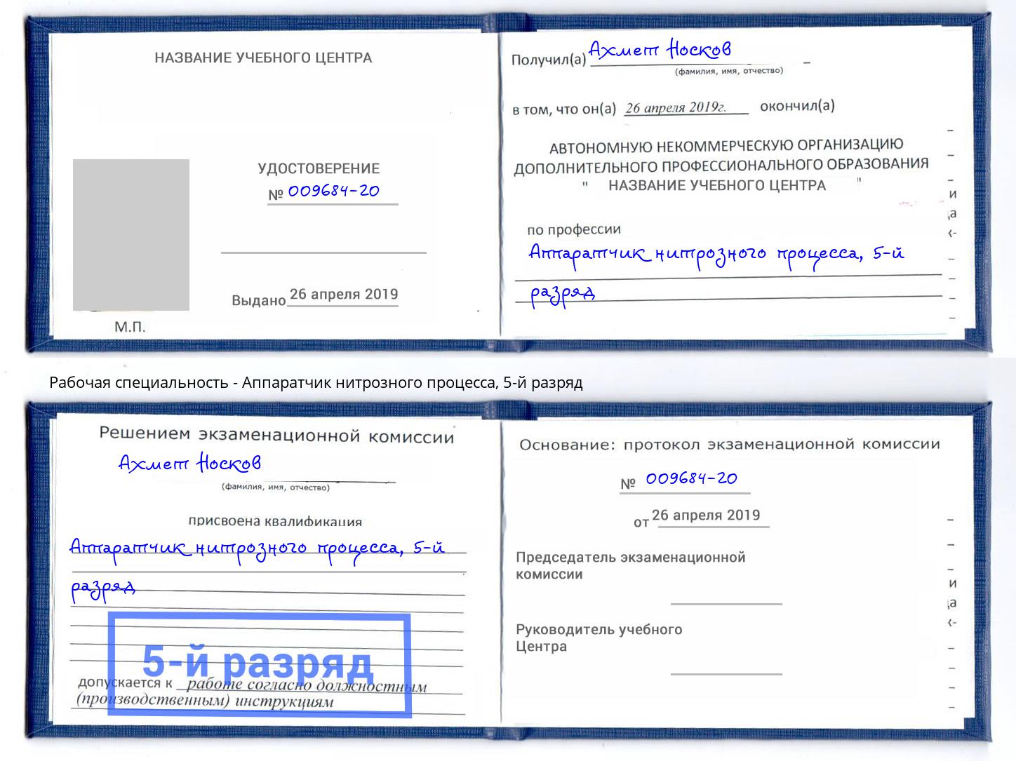 корочка 5-й разряд Аппаратчик нитрозного процесса Петропавловск-Камчатский