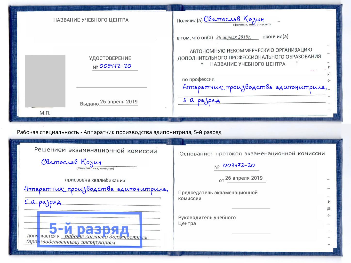 корочка 5-й разряд Аппаратчик производства адипонитрила Петропавловск-Камчатский