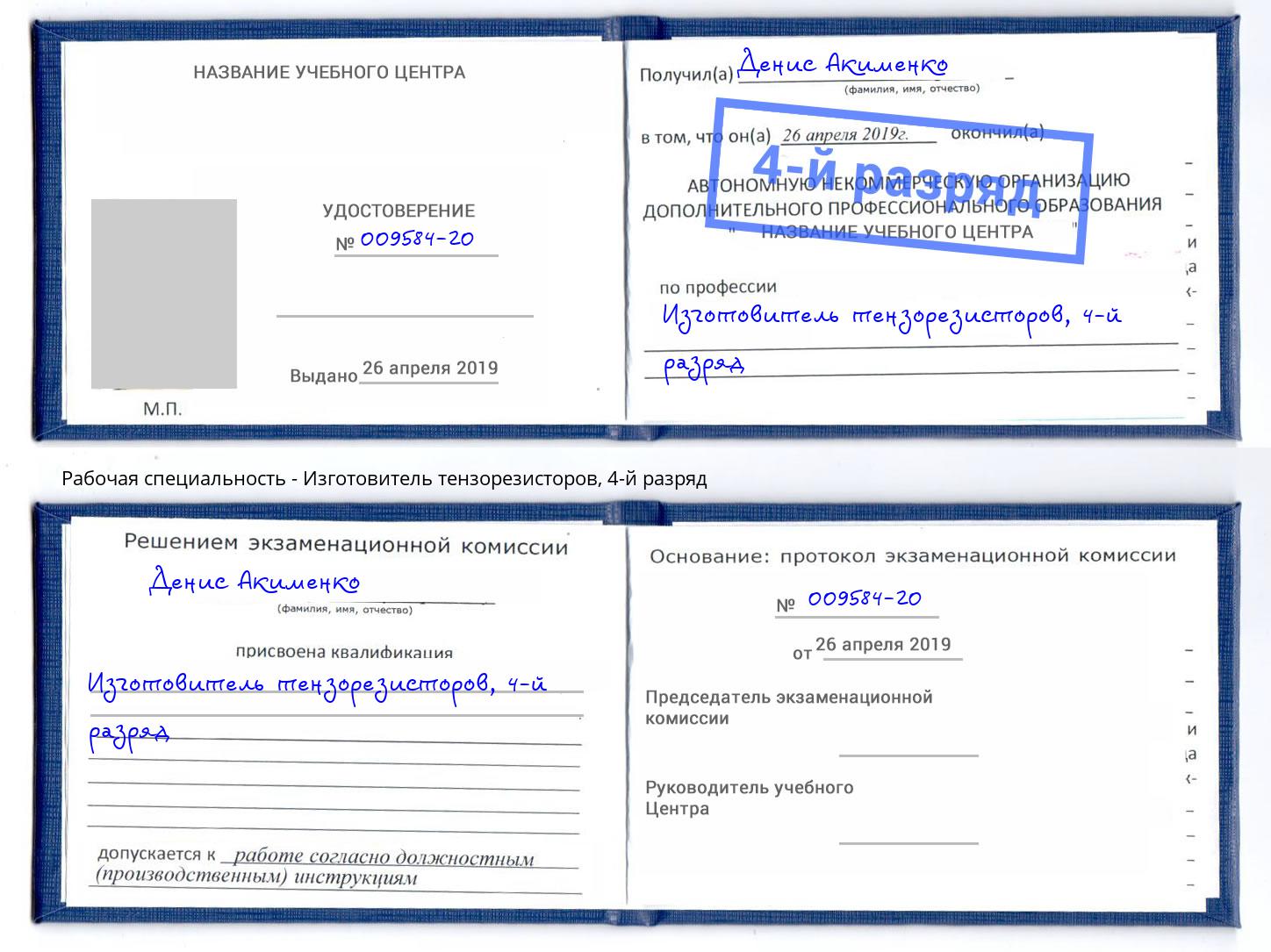 корочка 4-й разряд Изготовитель тензорезисторов Петропавловск-Камчатский