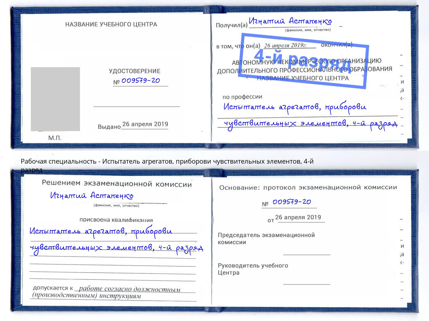 корочка 4-й разряд Испытатель агрегатов, приборови чувствительных элементов Петропавловск-Камчатский