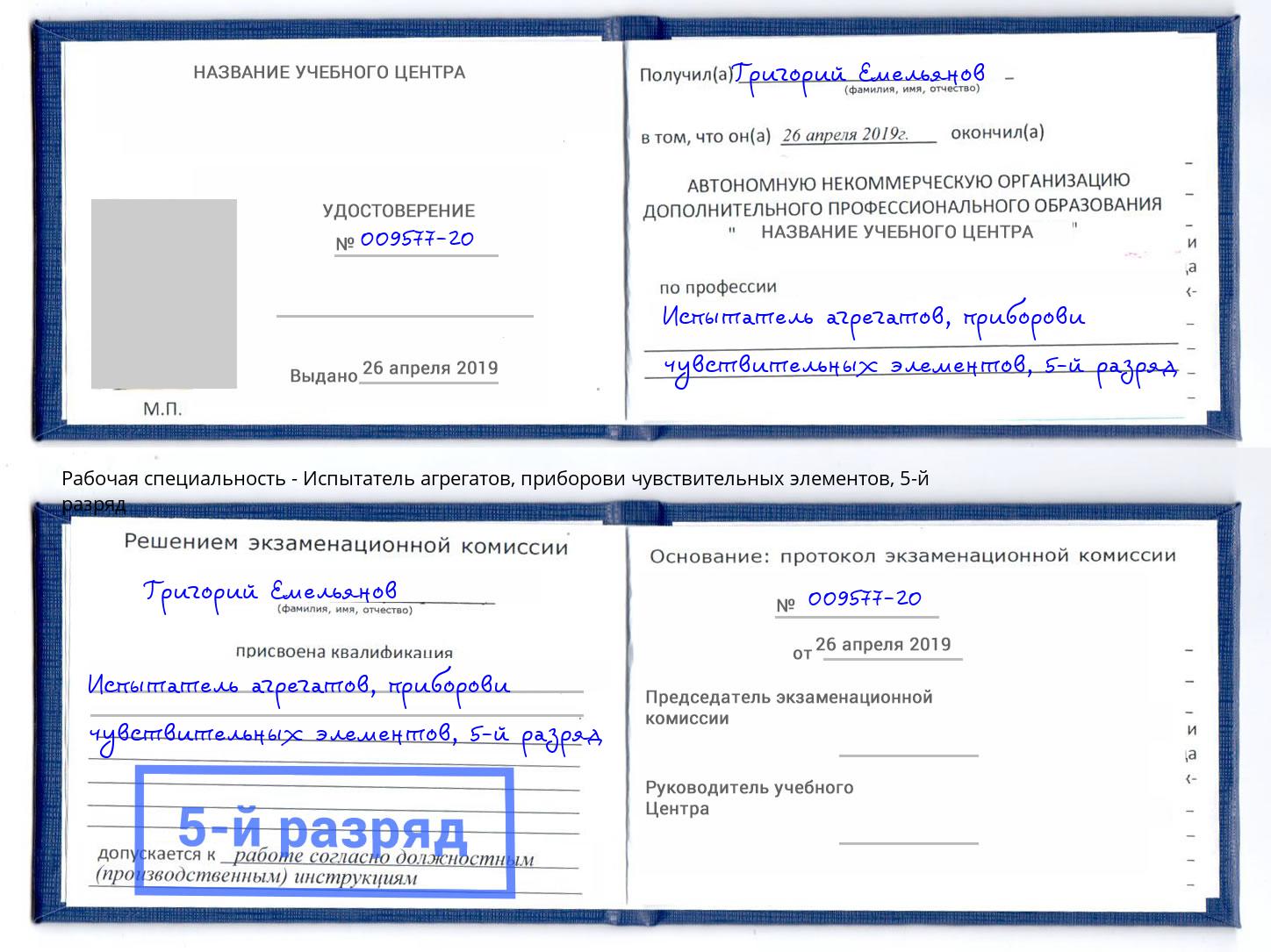 корочка 5-й разряд Испытатель агрегатов, приборови чувствительных элементов Петропавловск-Камчатский