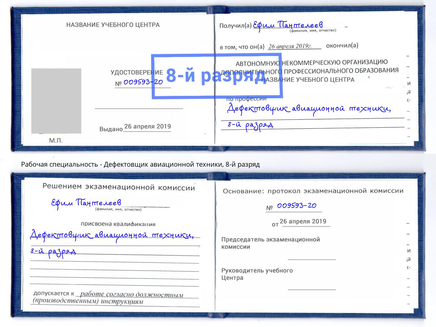 корочка 8-й разряд Дефектовщик авиационной техники Петропавловск-Камчатский