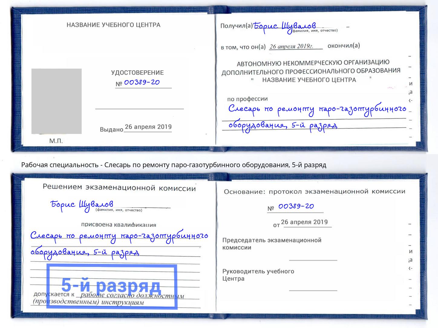 корочка 5-й разряд Слесарь по ремонту паро-газотурбинного оборудования Петропавловск-Камчатский