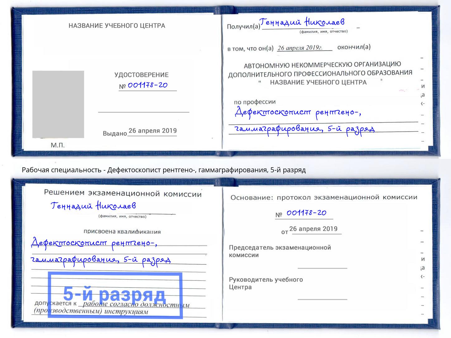 корочка 5-й разряд Дефектоскопист рентгено-, гаммаграфирования Петропавловск-Камчатский