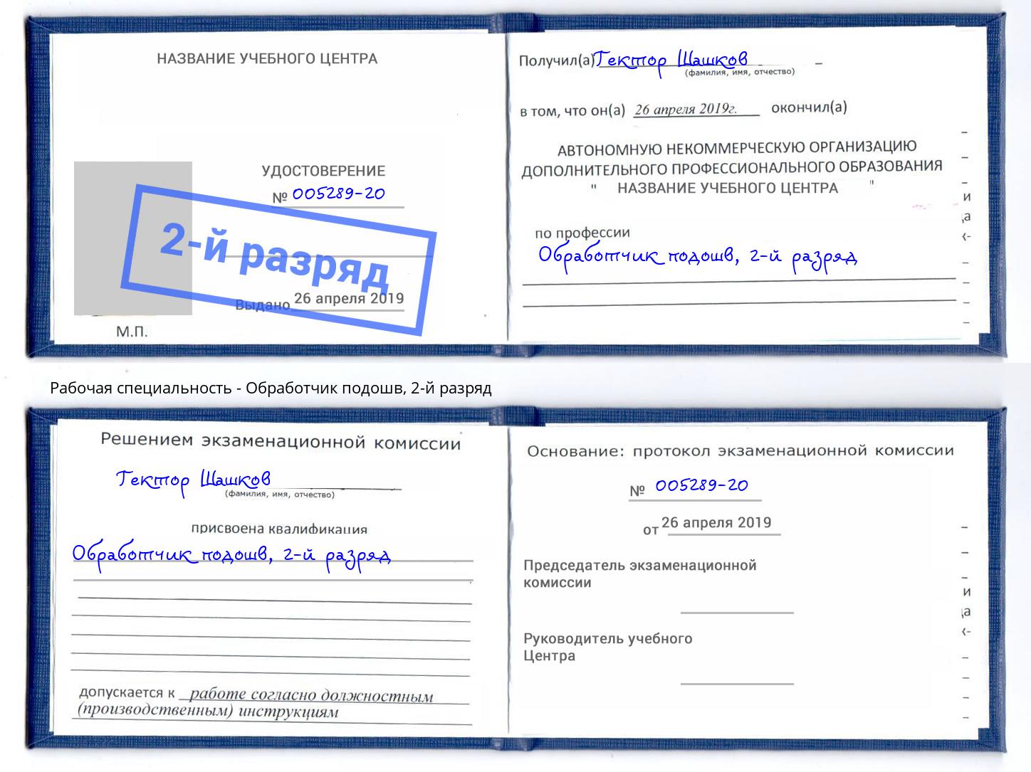 корочка 2-й разряд Обработчик подошв Петропавловск-Камчатский