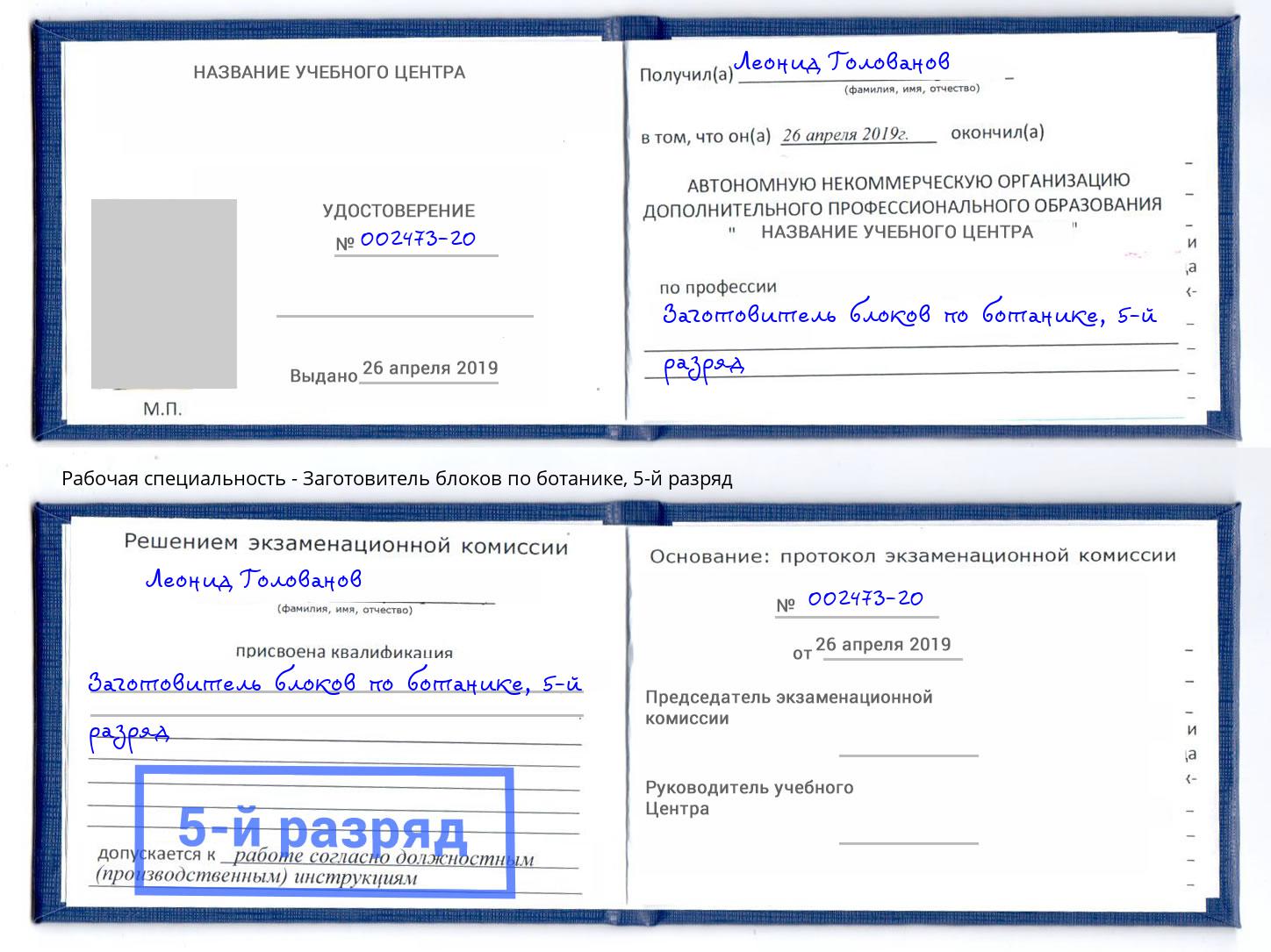 корочка 5-й разряд Заготовитель блоков по ботанике Петропавловск-Камчатский