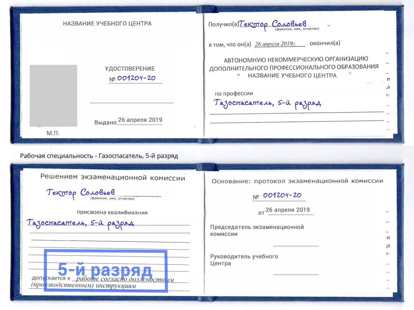 корочка 5-й разряд Газоспасатель Петропавловск-Камчатский