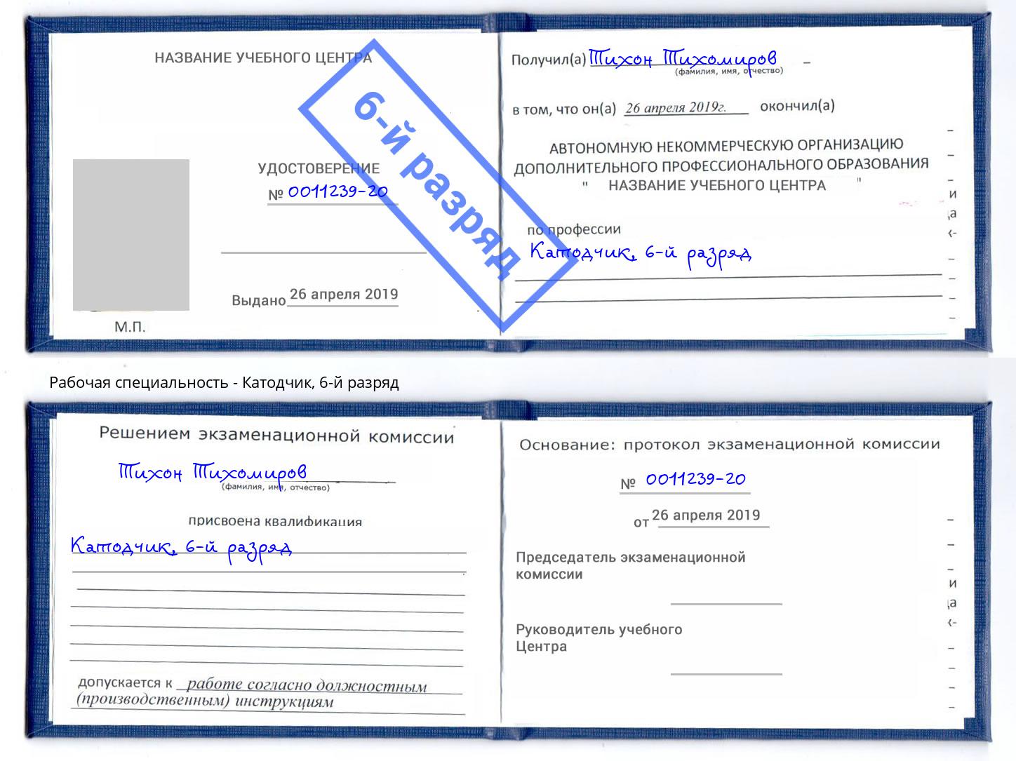 корочка 6-й разряд Катодчик Петропавловск-Камчатский
