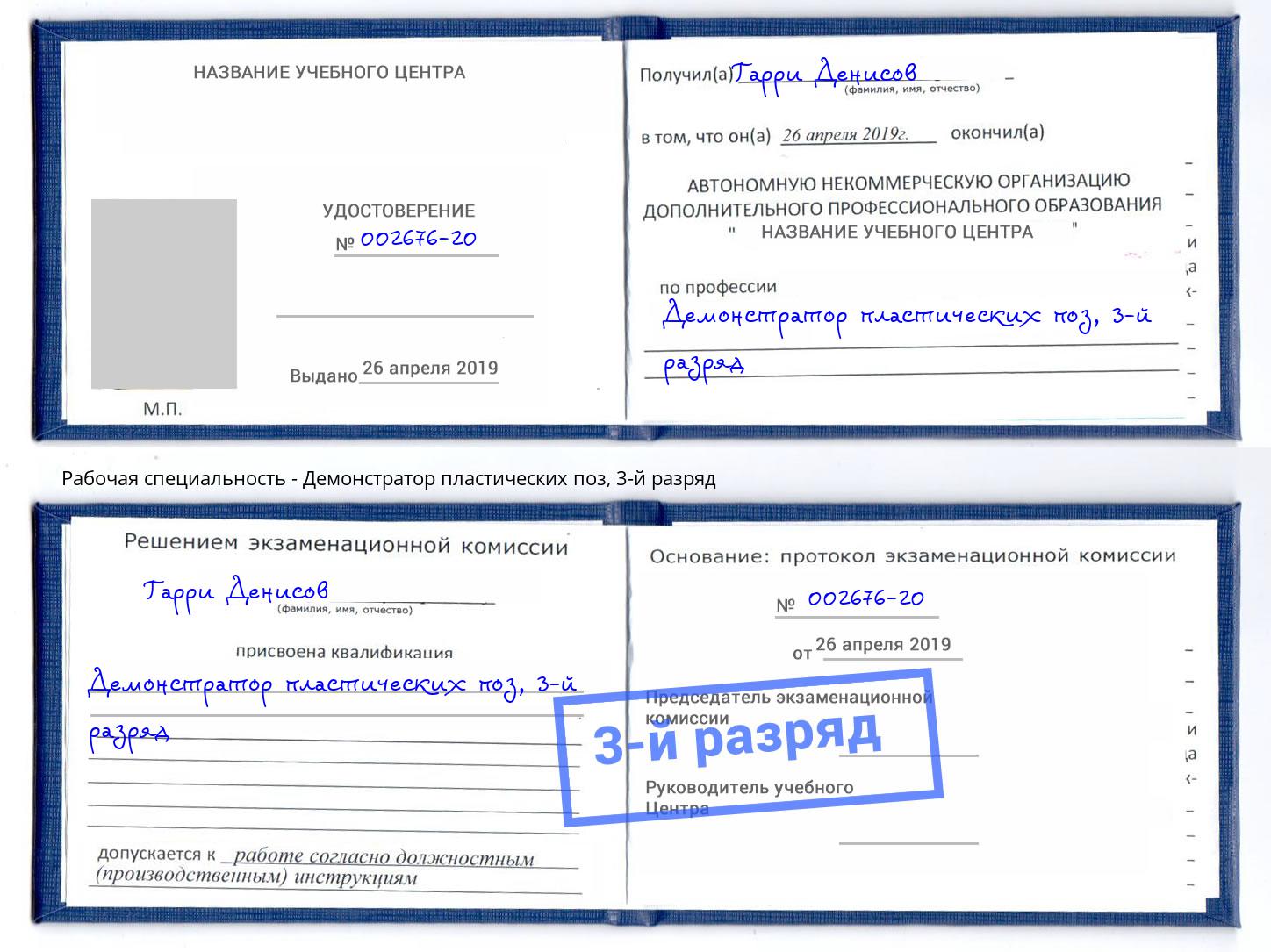 корочка 3-й разряд Демонстратор пластических поз Петропавловск-Камчатский