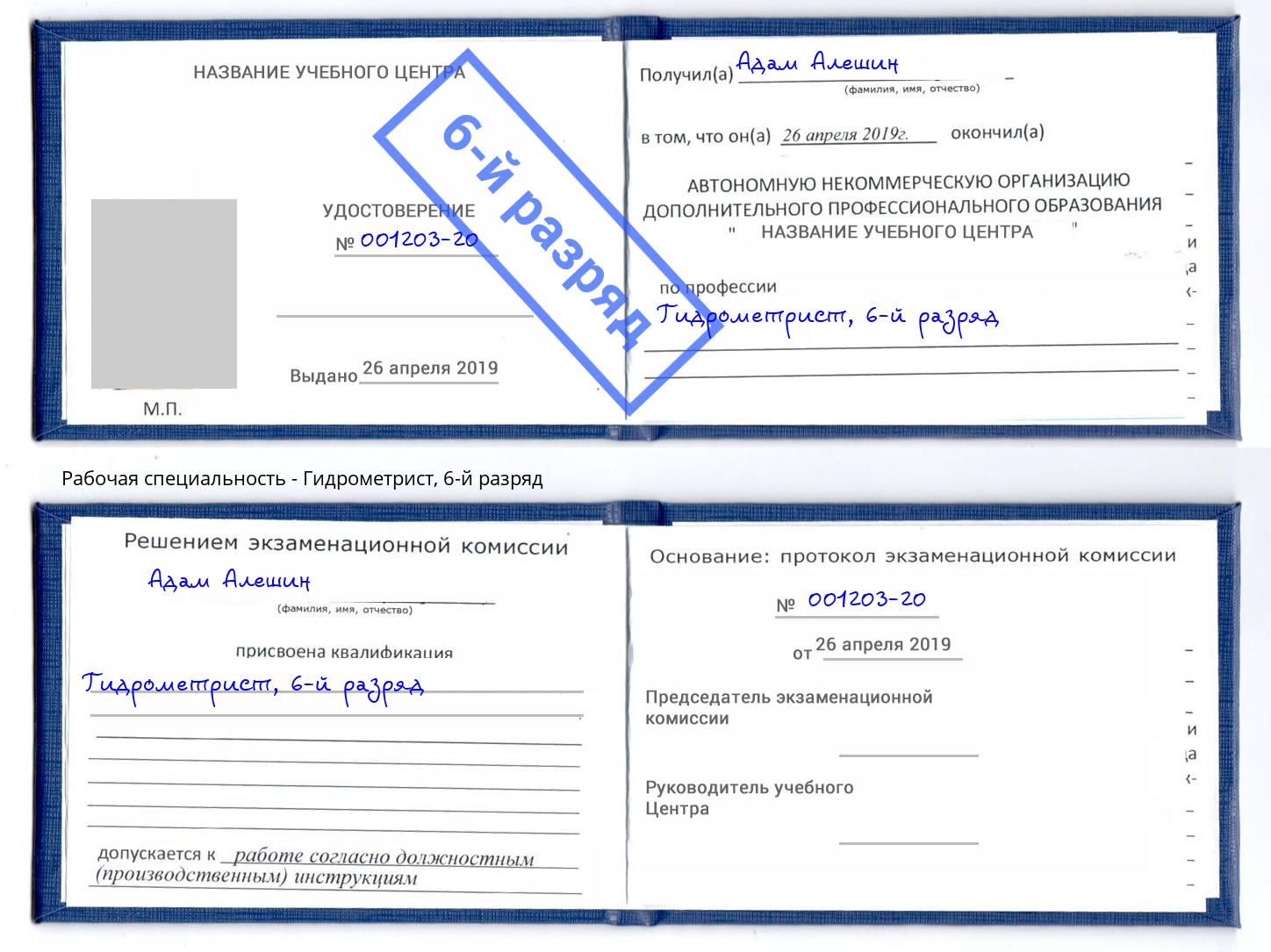 корочка 6-й разряд Гидрометрист Петропавловск-Камчатский