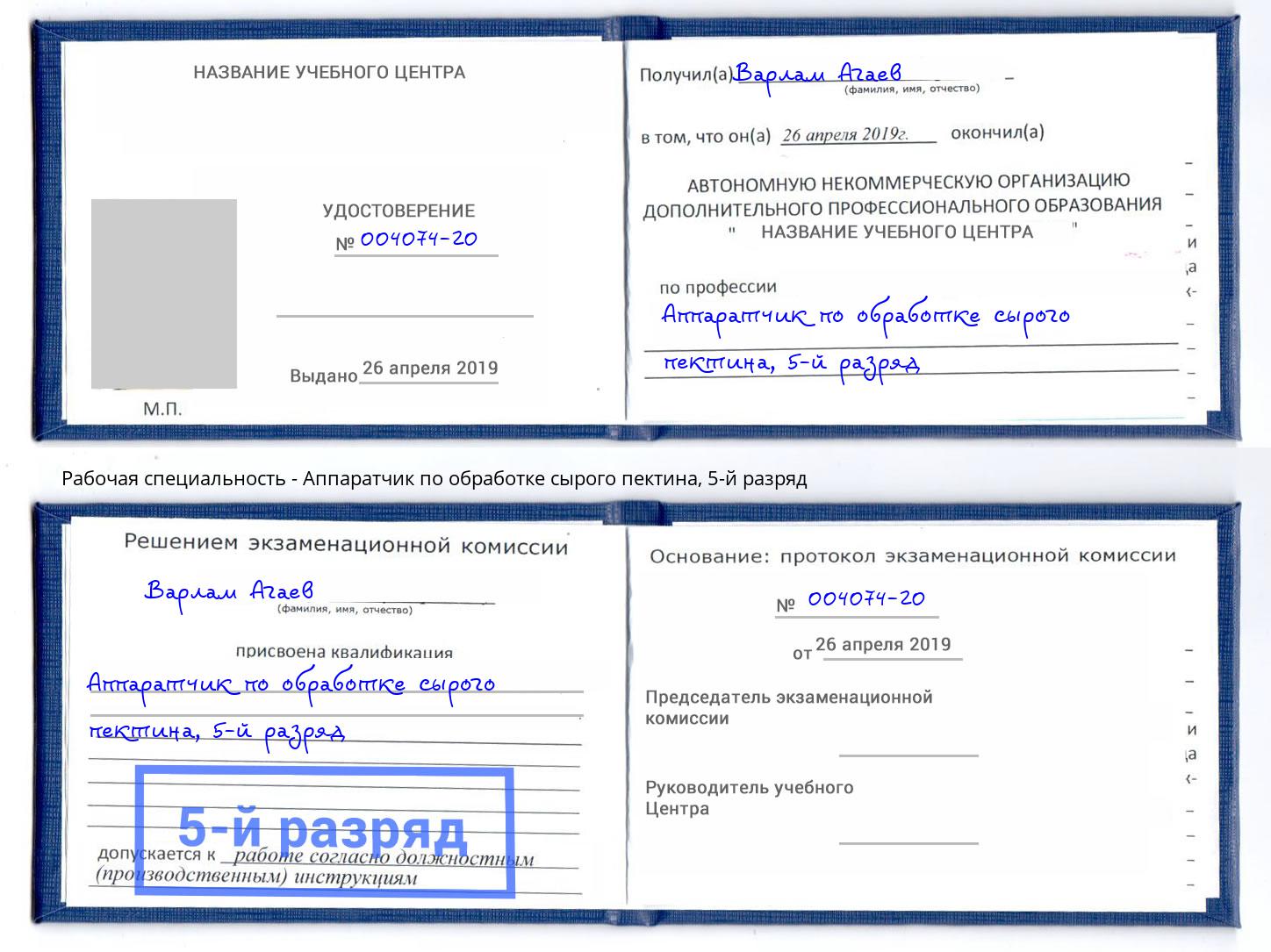 корочка 5-й разряд Аппаратчик по обработке сырого пектина Петропавловск-Камчатский