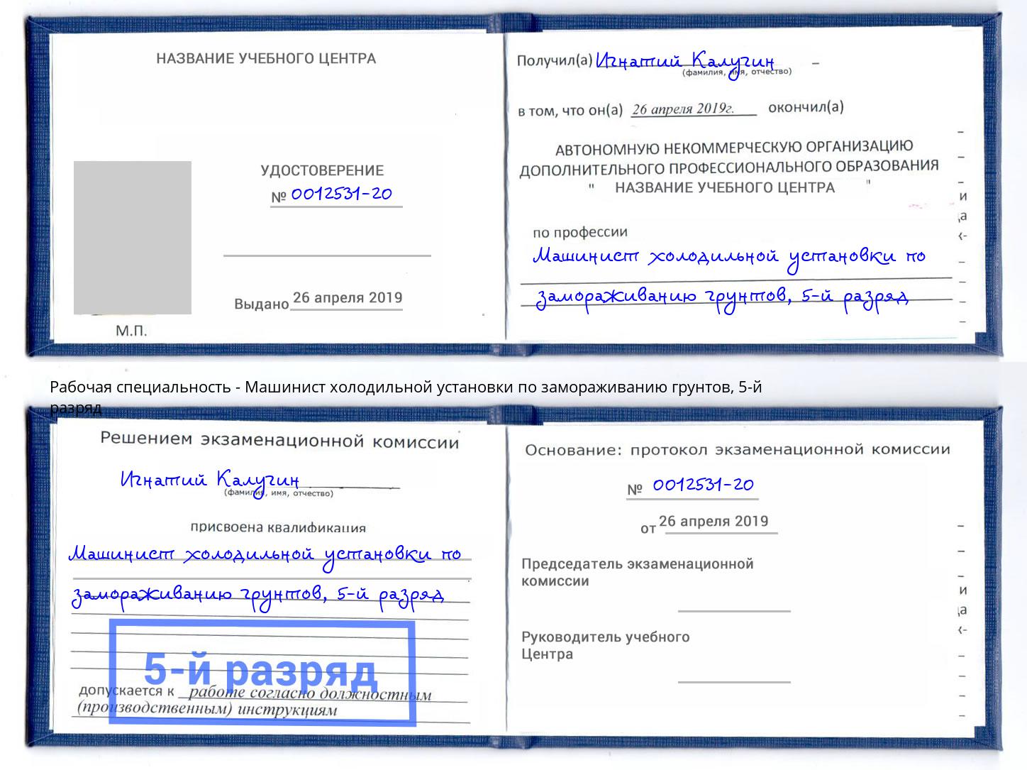 корочка 5-й разряд Машинист холодильной установки по замораживанию грунтов Петропавловск-Камчатский